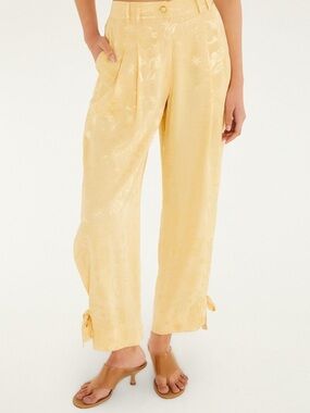 FARM Rio Pale Yellow Satin Wide-Leg Pants with Ankle Ties